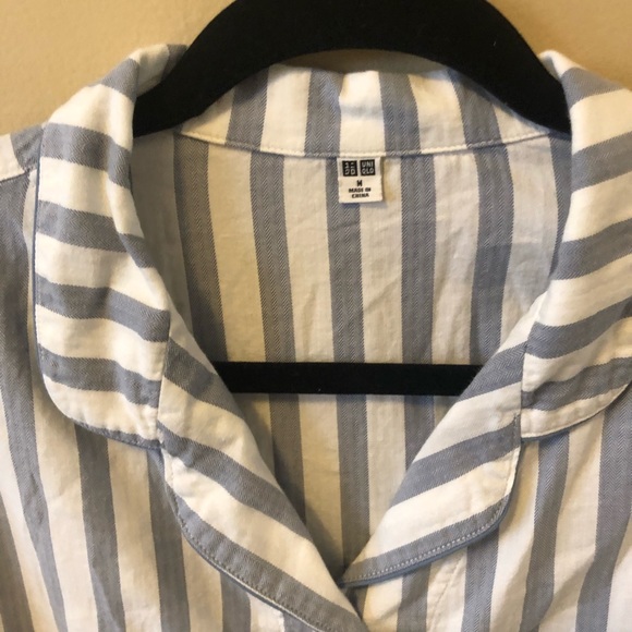 Uniqlo Blue White Stripe Pajama Button Down Medium - Picture 4 of 7